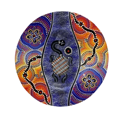 Turtle with Dot Painting Decorative Plate by Indigenous Artist David Roo Dryden