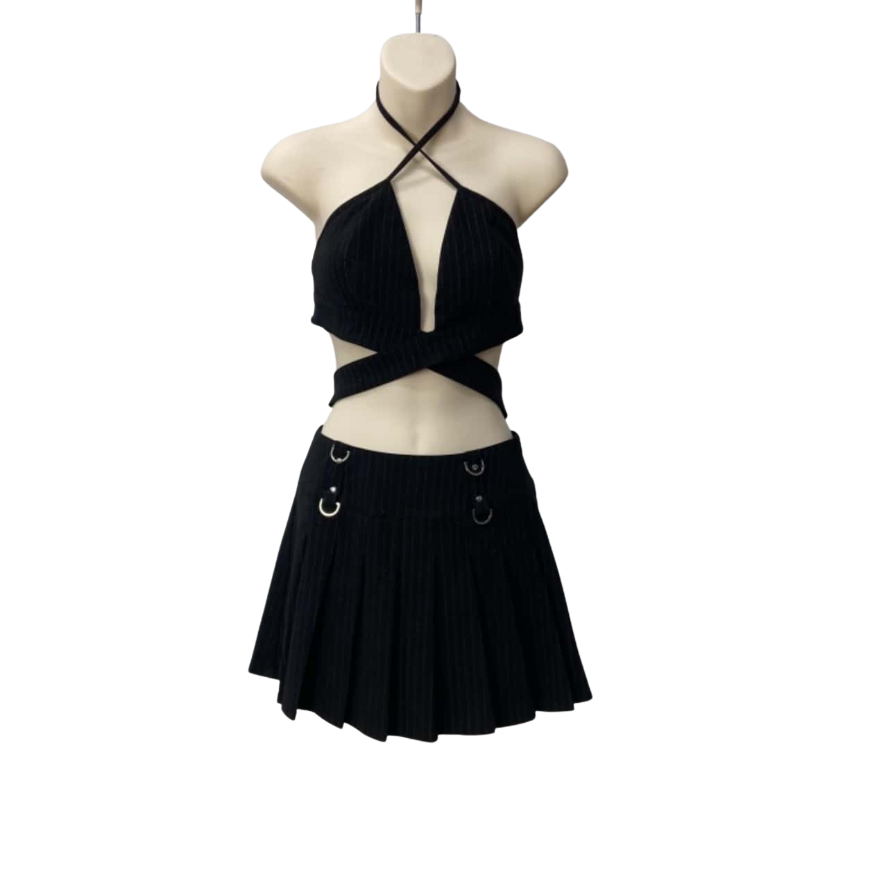 Tiger Mist Crossover Bralette & Skirt Set Size S Black