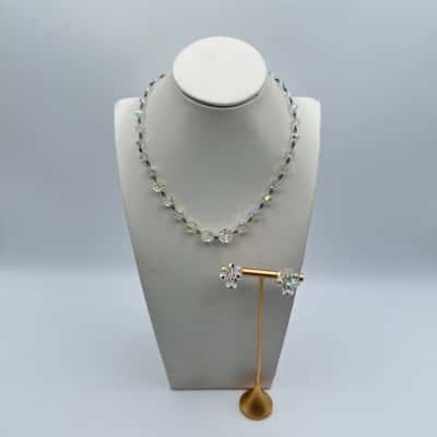  Beautiful Aurora Borealis Beaded Necklace & Clip on Earrings Set