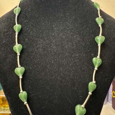 Ladies Necklace/Bracelet Bundle - Silver Tone and Green Stone 
