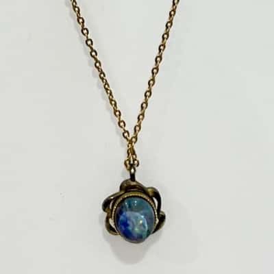 Vintage Necklace Silver Opal Pendant 