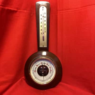 Authentic Vintage West German Wooden Barometer & Thermometer