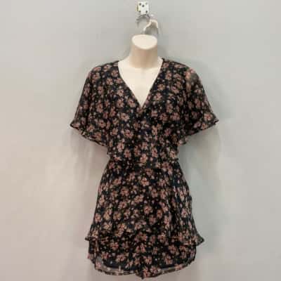 Forcast Womens  Size 10 Short Sleeve Shorts Playsuit Black  / Floral 