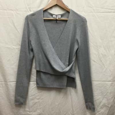Witchery Womens Size M Grey Twist Front Wrap Knit RRP: $149.95