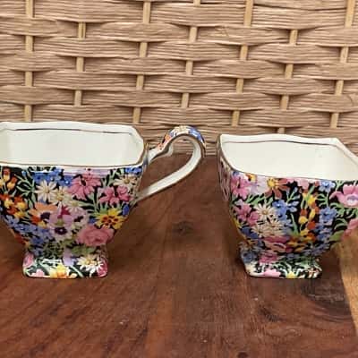 ROYAL WINTON Grimwades Nantwich Chintz English creamer sugar bowl Footed squared England floral Gift Birthday Hightea Mother Collectable Antique 