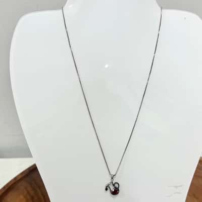 925 Red Gemstone Pendant Silver Necklace