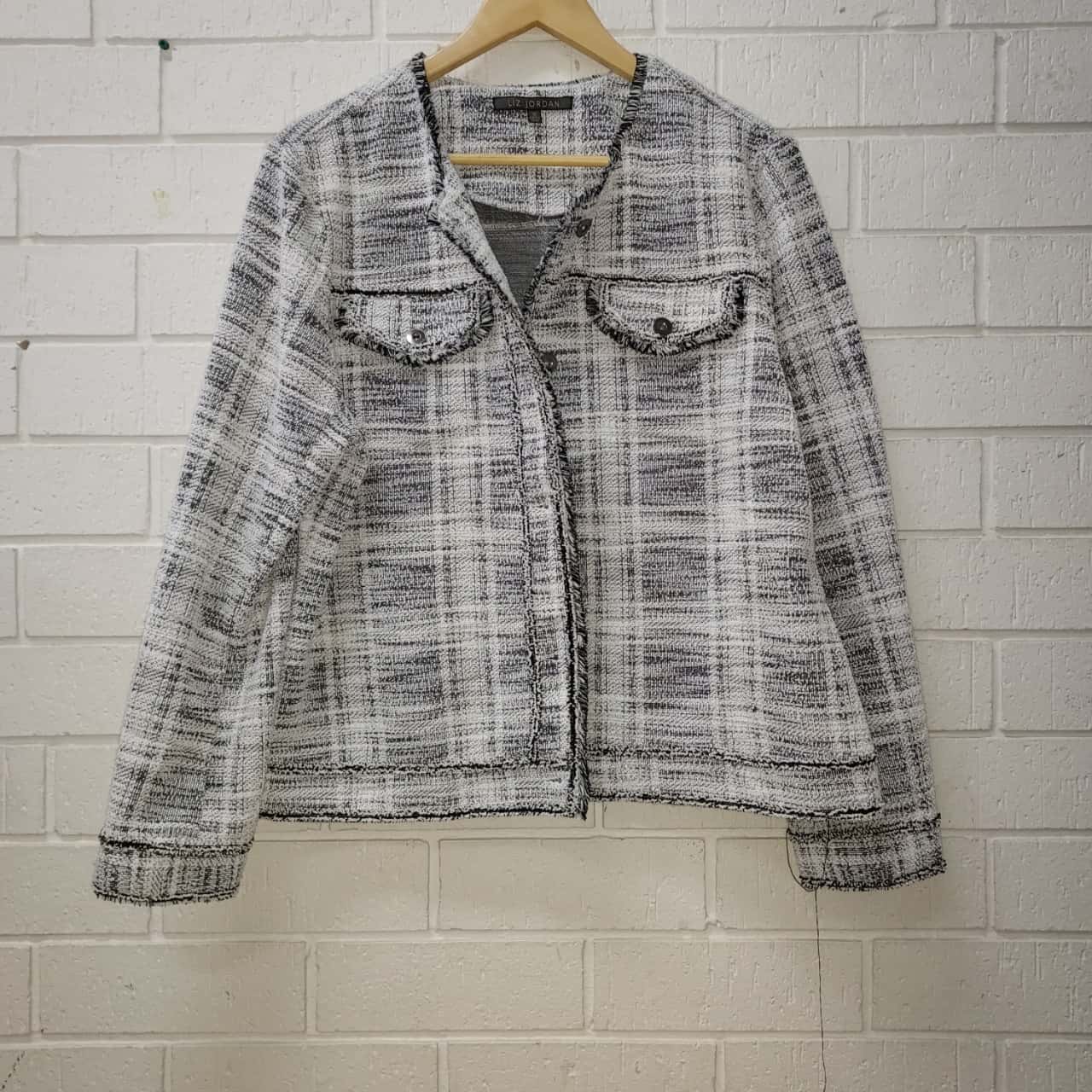 Liz Jordan Tweed Jacket size 16 White Black Patterned Winter