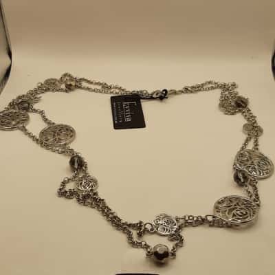 evviva Women's Necklace Silver tone double strand station necklace