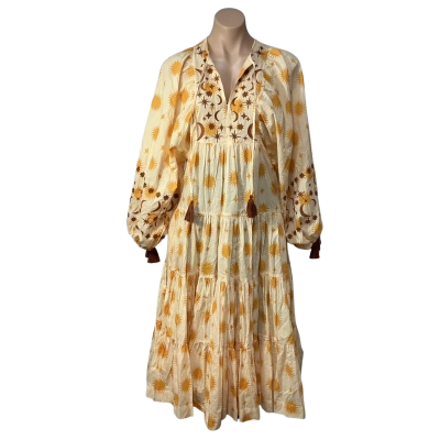 Bohemian Traders Womens Size 2XS Yellow / Mustard / Brown Sun & Stars Midi Dress (new)