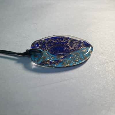 Light and Dark Blue Sparkly Glass Swirl Pendant 
