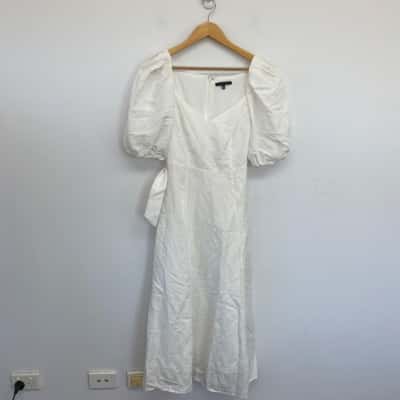 Portmans White Short Puff Sleeve Midi Dress  Size 10 