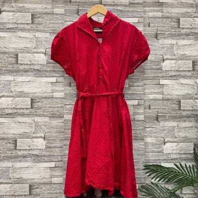 Heart & Roses Womens Size 26 Midi Dress Polka Dot / Red 