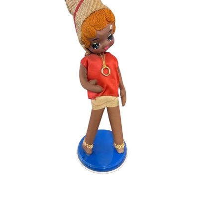 Vintage 1960s Stocking Big Eyed Posable Doll on stand Souvenir Original World Costume Doll Model Collectable Made in Japan