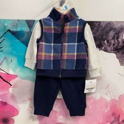 Baby Carter’s 3 Piece Plaid Vest Set - 6 Months