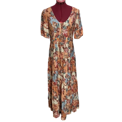 Dotti Womens  Size 12 Maxi Dress Blue / Floral / Orange / Pink  