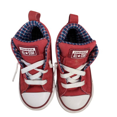 Kids Converse All Star Red & Plaid Hi Top Size 7