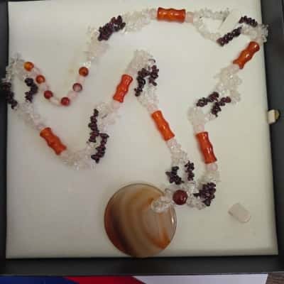 Quartz Crystal Carnelian and Red Garnet Necklace