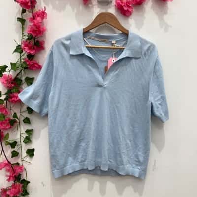 Trenery Womens V-neck Top Size XL Blue 