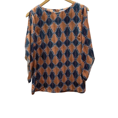 Serafina Womens  Size XS Green & Brown Pattern Top