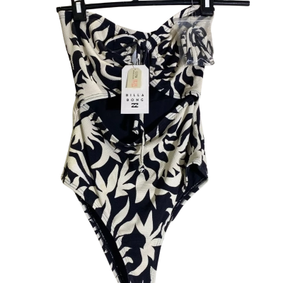 Billabong Womens  Size M Billabong By My Side Drew One Piece Swimsuit featuring a striking black and white floral print and a front cut-out.