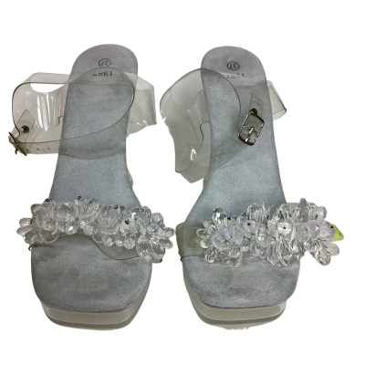 Women Transparent PVC Sandals 12CM High Heels Square Toe Clear Platform Pumps