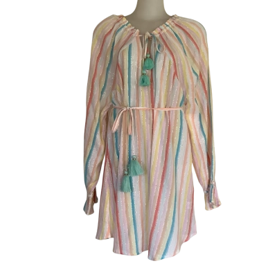 BNWT* Grace & Willow  Annabelle Pastel Rainbow Stripe Metallic Lurex Mini Dress.  Size L / XL