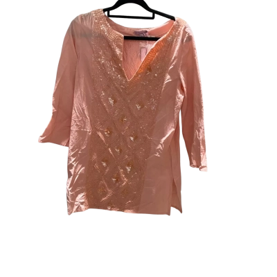  Calypso Womens  Size S Long Sleeve Top Peach Sequined  (Front & Back) Tunic  RRP $389