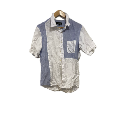 Comme Ca Ism Womens Size L Short Sleeved Button Up Top Blue / Pinstriped / White 