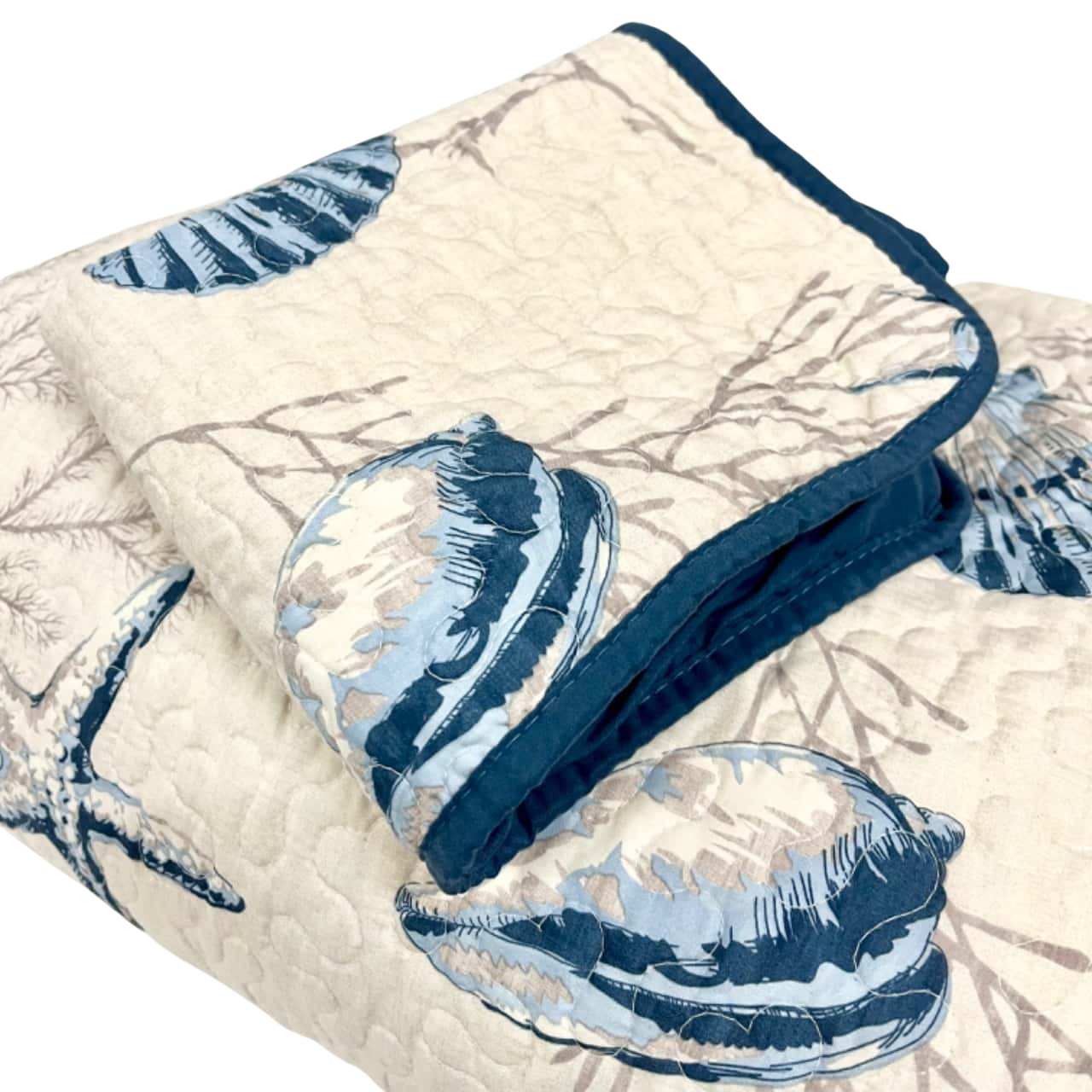 Shell/starfish design Double Quilted Bedcover w/one pillow sham