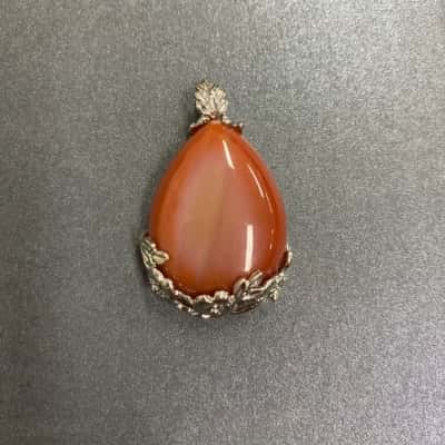  Womens Smokey Orange Stone Pendant with Flower Detailing 