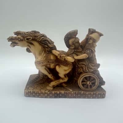LORENZO L TONI VINTAGE ROMAN CHARIOT HORSES GLADIATOR STATUE SIGNED