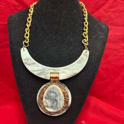  Women's Statement Necklace featuring a White Marble Effect