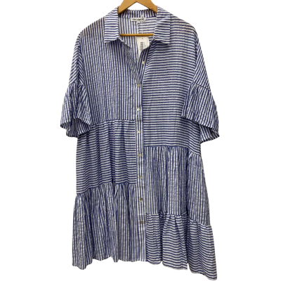Vine Apparel - Selah Dress in Blue & White Stripes Size 18