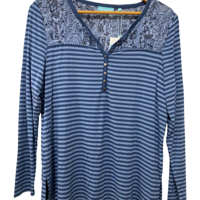 Blue Illusion Striped Henley Top. Size M.