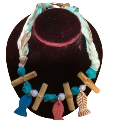 Unique funky necklace Blue / Pattern / Red / Teal / White 