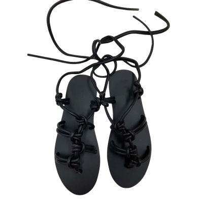 ASRA - Jerimiah Knotted Flat Sandals with Ankle ties in Black Leather UK 6
