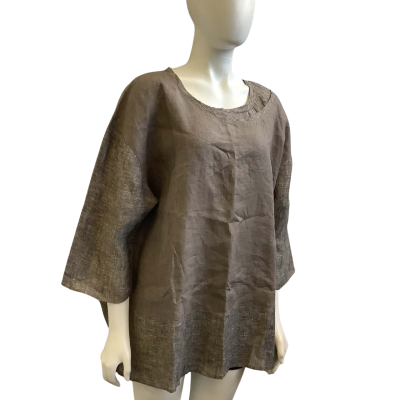 Free Woman Womens  Size 14 Short Sleeve Linen Top Taupe