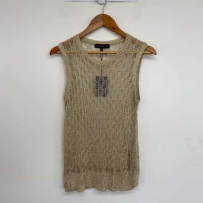 Decjuba Gold Kelsey Metallic Knit Tank Top  Size M 