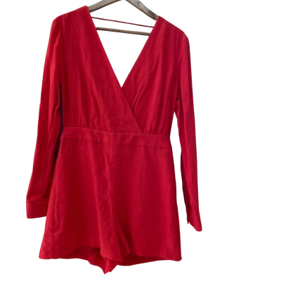 Bardot Tie Back Playsuit  Size 12 Fire Red 