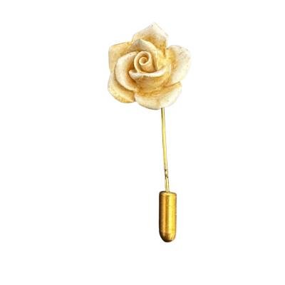 Ceramic Rose Womens Brooch Cream / Gold Tone