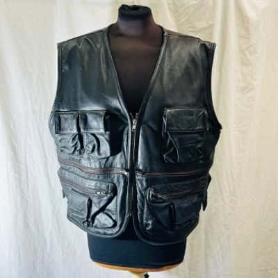  VINTAGE Size L Leather Vest Black  