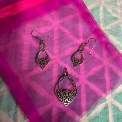925 Silver Celtic Knot Dangle Earrings & Pendant Womens 