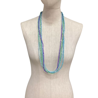  Long 5 Strand Beaded Necklace Blue / Green / Navy Blue / Silver 