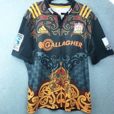 Adidas Mens  Size XXL Short Sleeve Shirt Black  Waikato Chiefs Super Rugby Home Jersey 2016