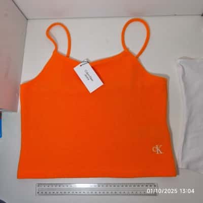 Calvin Klein Womens  Singlet Top Orange BNWT Size L / XXL White Body Suit BNWT