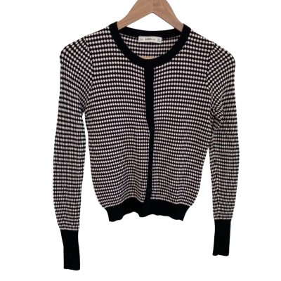 Zara Knit Womens  Size S Button Up Top Black  / Maroon / Pattern / White 