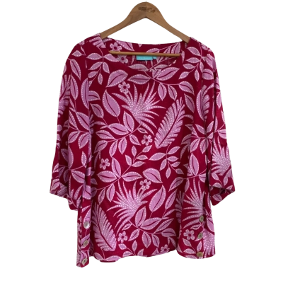 Blue Illusion Womens Linen Size M 3/4 Sleeve Top Floral / Pink  / Red 