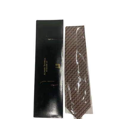 Mens Alfred Dunhil One Size Brown Silk Tie With Pattern 