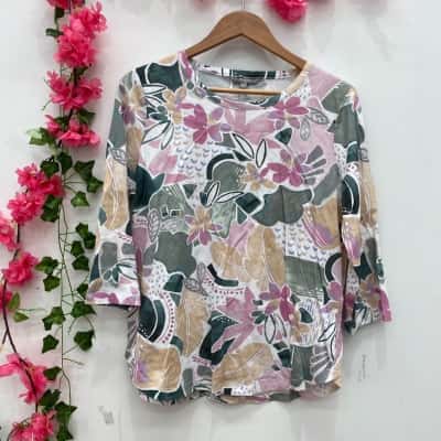 Yarra Trail Womens 3/4 Sleeve Top Size L Floral 