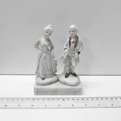 Vintage Porcelain Rococo Figurine Couple Marble Base Gilded Gold Trim 15cm